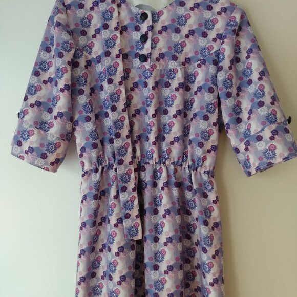 Amish Mennonite Dress 40"B 28-33"W Vintage Handmade Purple Floral - Picture 8 of 13